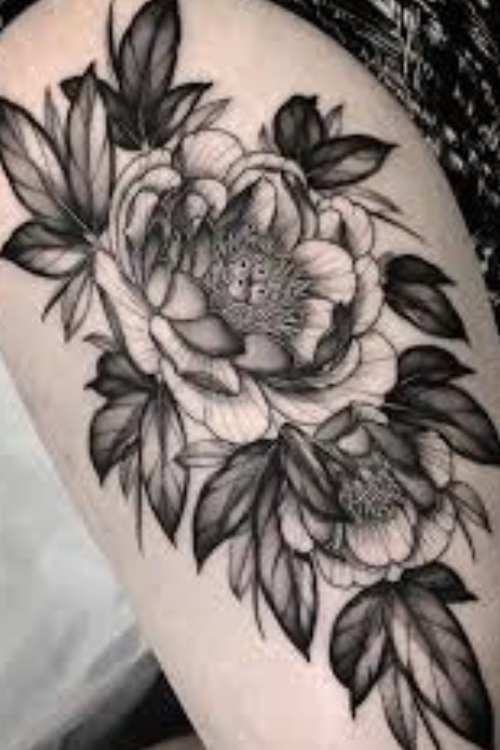 Black and Gray Peony  tattoo