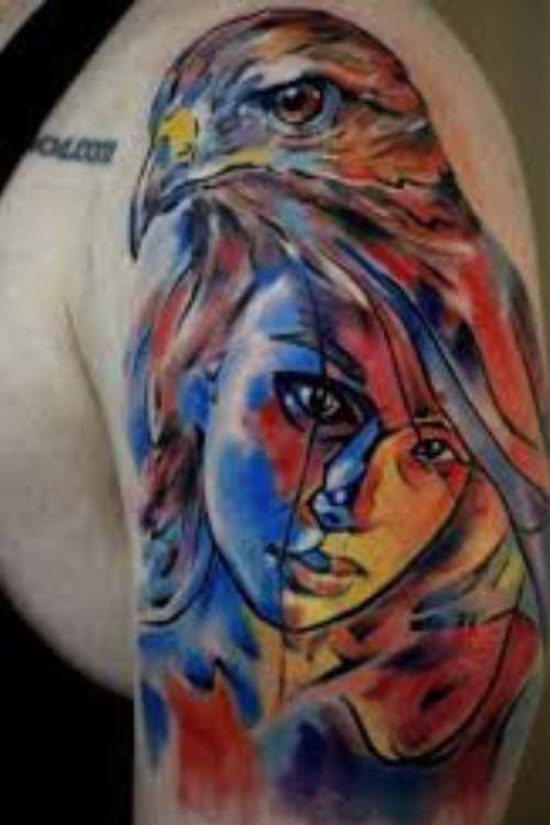 Watercolor Hawk Tattoo