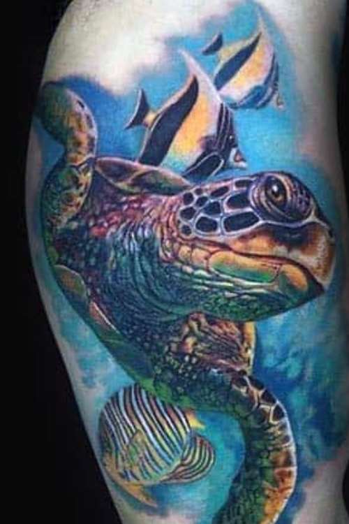 Realistic 3D see turtle Tattoo