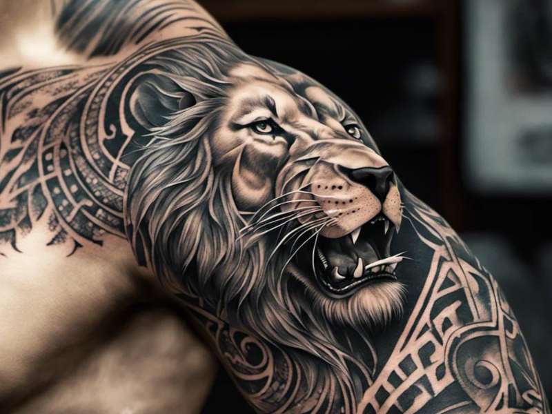 mean lion tattoo