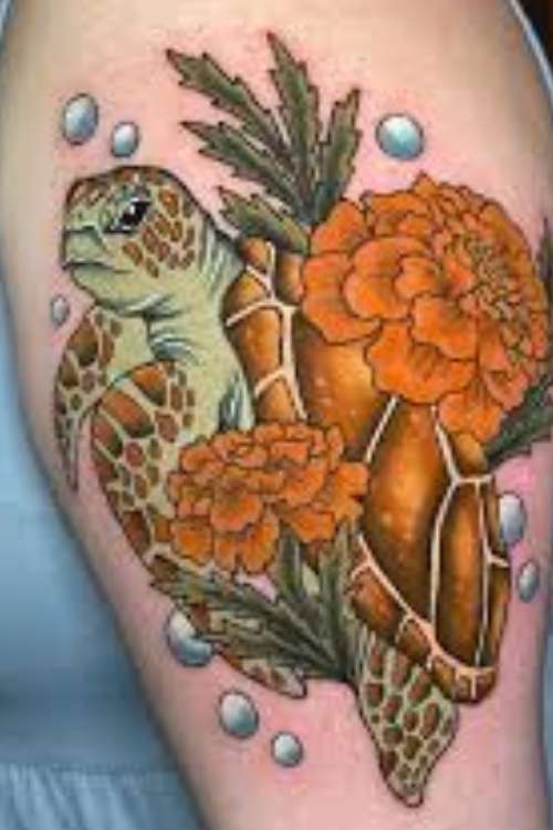 Turtles and Flowers tattoo