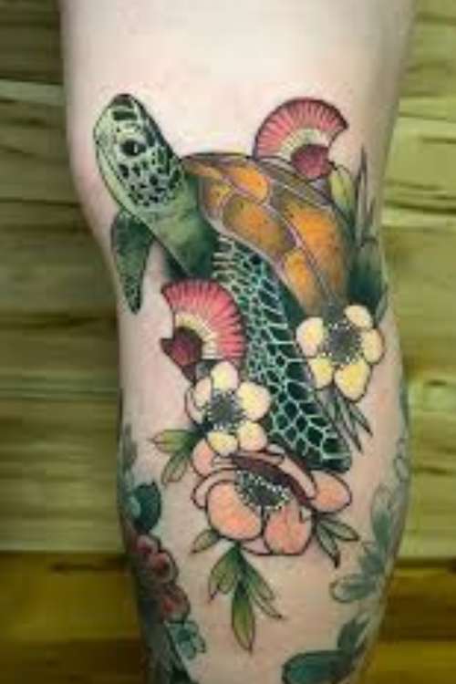 Turtles and Flowers tattoo