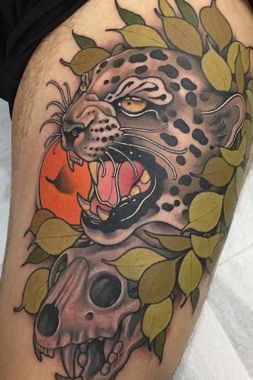 Traditional Jaguar Attacking Tattoo