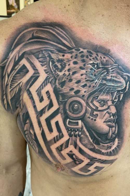 Aztec Black and Grey Jaguar Tattoo