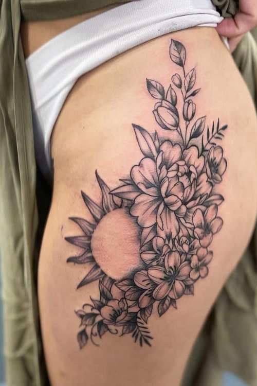 sun and flower tattoo