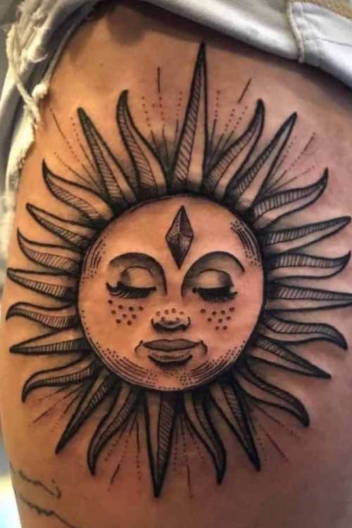 Sun with Face Tattoo